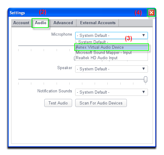 Settings for Microphone